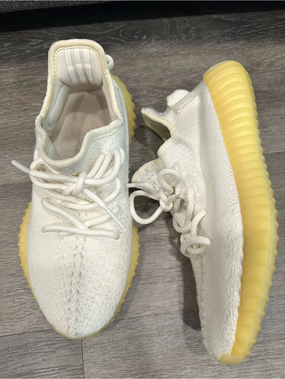 Yeezy Cream Knit Athletic Sneakers with Yellow Sole Boys Size 5